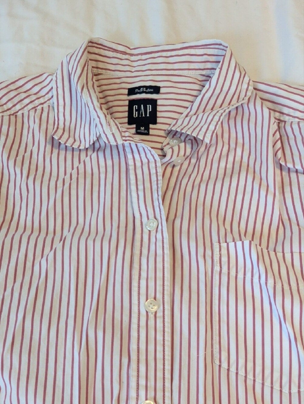 GAP Women's Pink and White Vertical Stripe Button-Up Shirt "The Big Shirt" - M - Picture 3 of 12